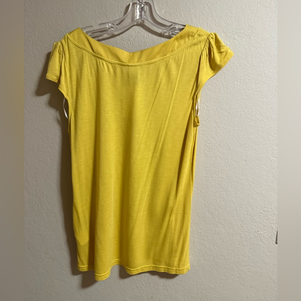 H&M Yellow Floral Bow Detail Top Size M Short Sleeve Blouse - Picture 4 of 5